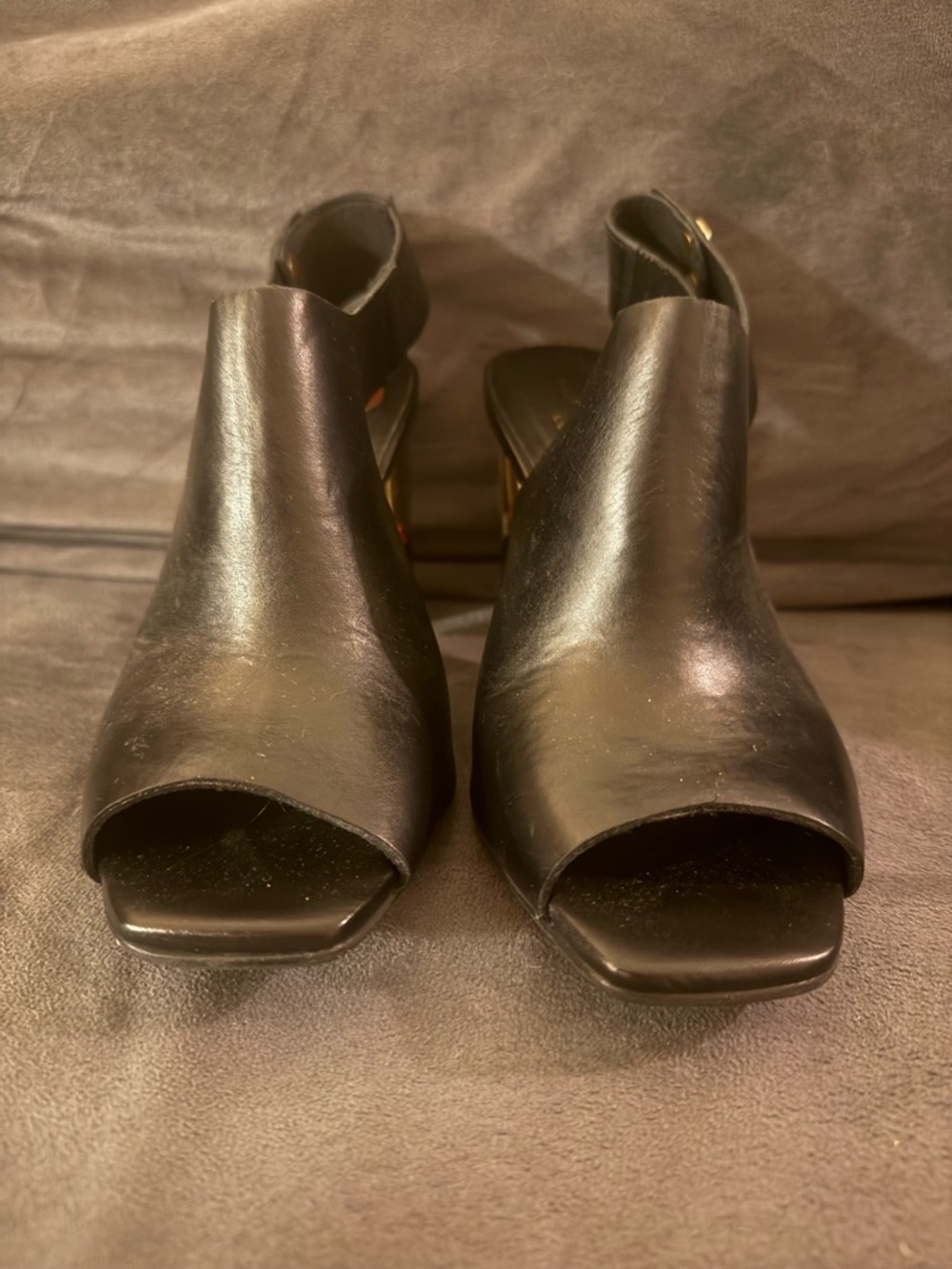 Kurt Geiger Black Leather Peep-Toe Slingback Heels